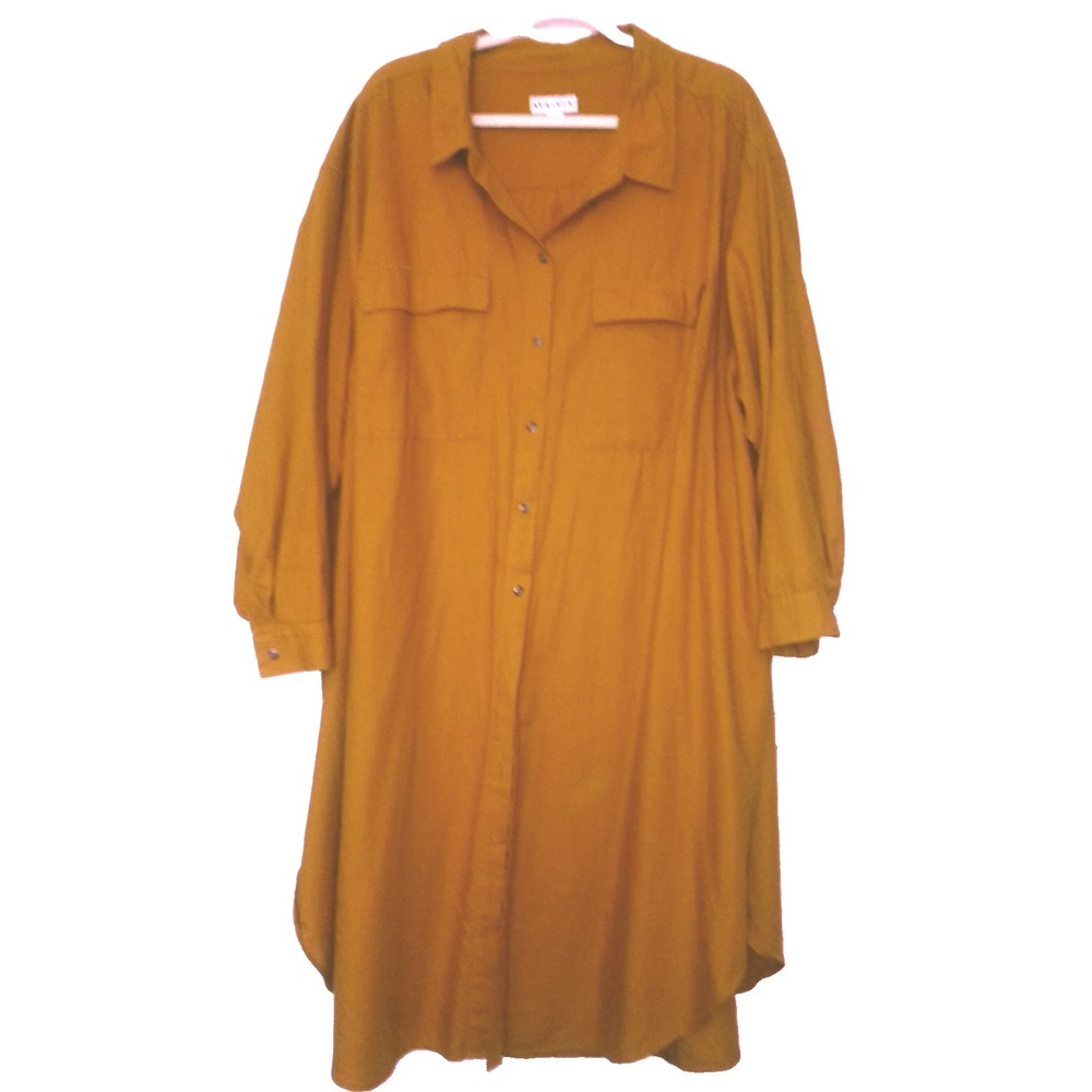 Ava & Viv  3X  3XL Button Down Shirt Dress roll tab darts Long Tunic